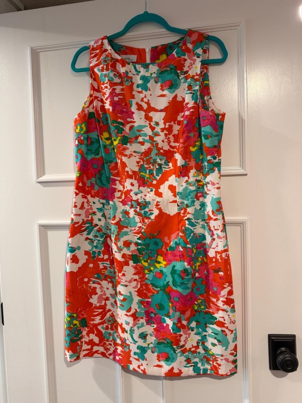 Alyx Sleeveless Floral Shift Dress in Orange, Teal Yellow White & Pink Size 16
